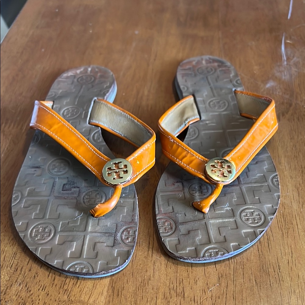Tory Burch Orange Sandals with Gold Logo